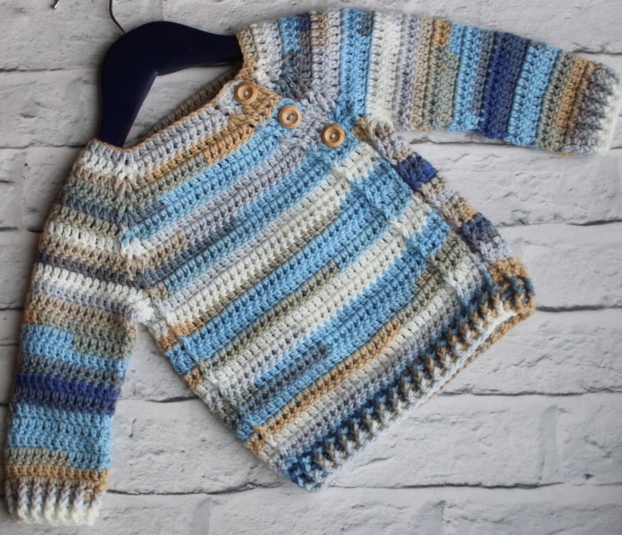 Baby Boy Jumper  - 6-12 Months - Shades of Blues, Beiges and Creams 