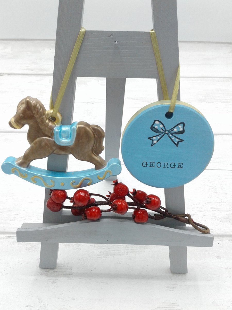 Baby's first christmas. Ceramic decorations. Baby boy  personalised keepsake. 