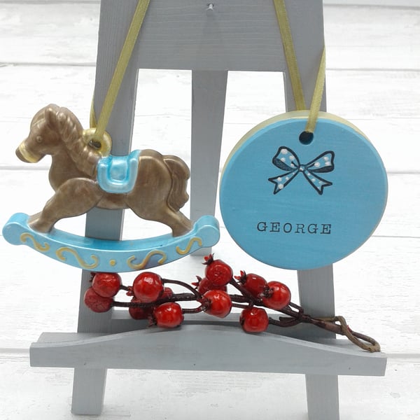 Baby's first christmas. Ceramic decorations. Baby boy  personalised keepsake. 