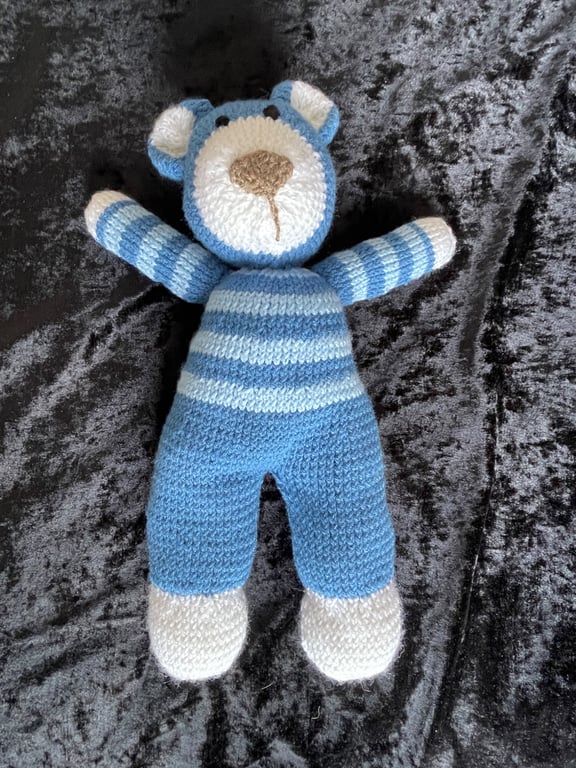 Hand Knitted Teddy Bear in Blue
