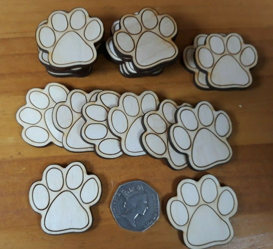 20x 40mm dog animal paw shapes 3mm - ply shapes craft tag