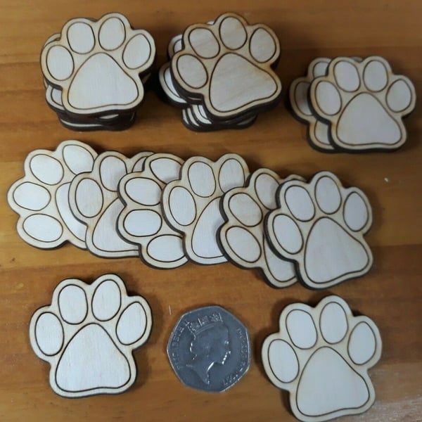 20x 40mm dog animal paw shapes 3mm - ply shapes craft tag
