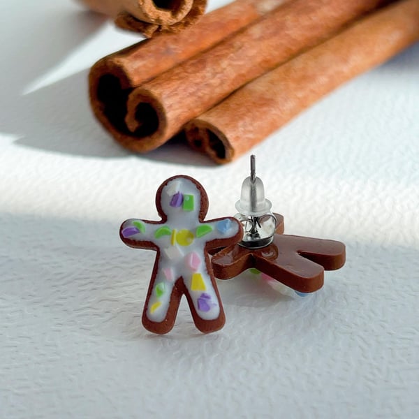 Christmas gingerbread earring set, cute holiday studs for women, 