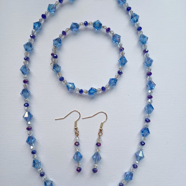 Lilac crystal necklace, bangle and earring set 272