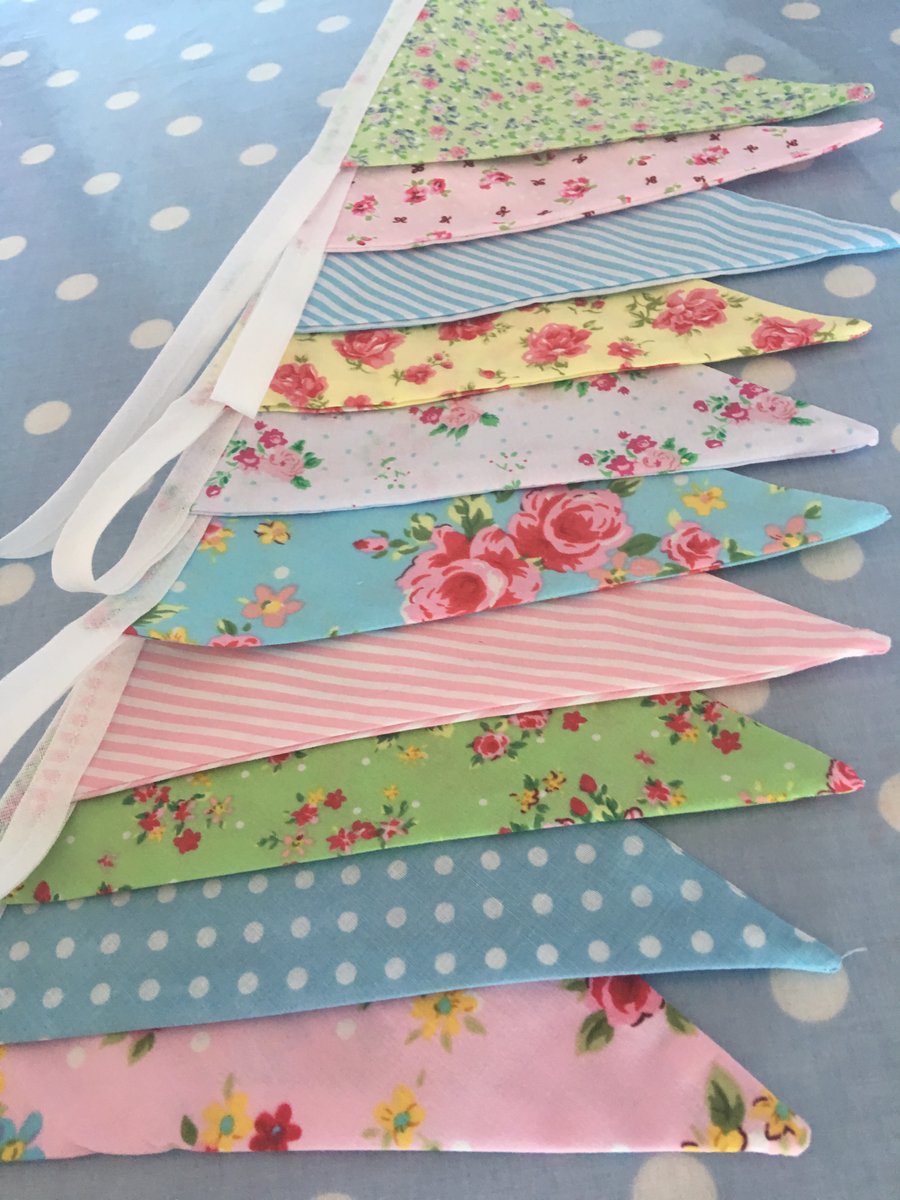 10 ft  ice cream coloured cotton fabric bunting, banner, wedding,party flags