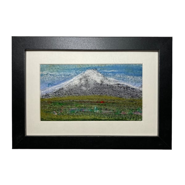 Snowcapped mountain, original textile art, needle felted picture, 6 x 4 framed