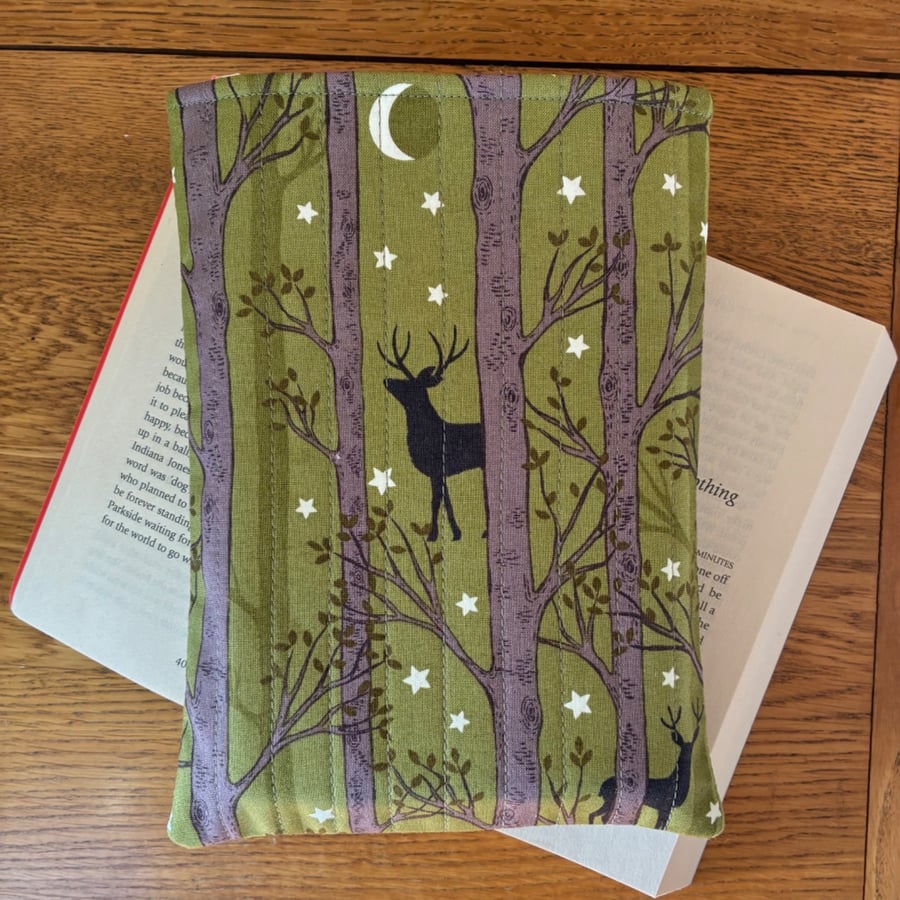 Stag And Deer Print Quilted Fabric Book Sleeve - Paperback Size 