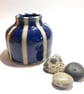 COBALT BLUE AND BUFF STRIPED STONEWARE CERAMIC POT - Image 2