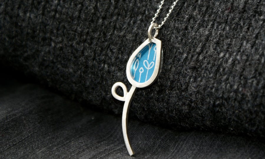 Silver and blue spring buds pendant