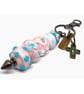 Handmade Pink Lamp-work Glass Bead Bag Charm Keyring with added Charms Fun Gift