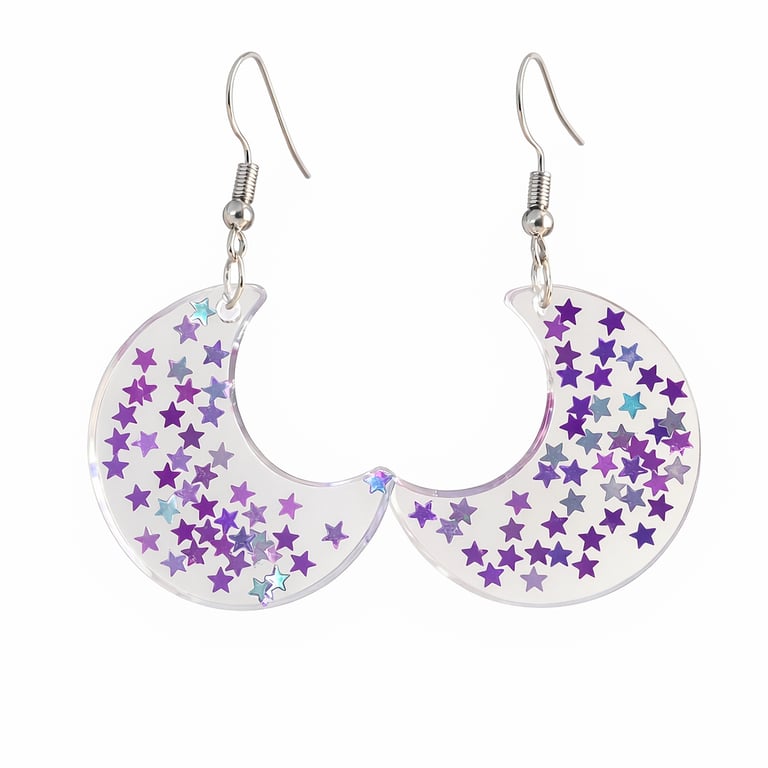 Purple Star Crescent Moon Resin Earrings – Celestial Witchy Dangle Jewellery