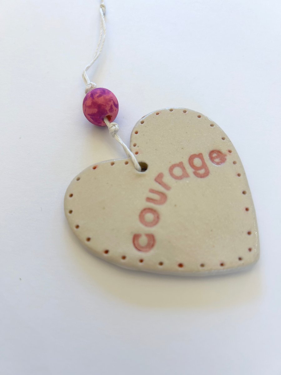 Pink Courage - Letterbox Love Handmade Ceramic Heart Hanging Decoration