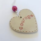 Pink Courage - Letterbox Love Handmade Ceramic Heart Hanging Decoration