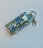 Key ring lip balm holder in blue and green floral fabric keyring 