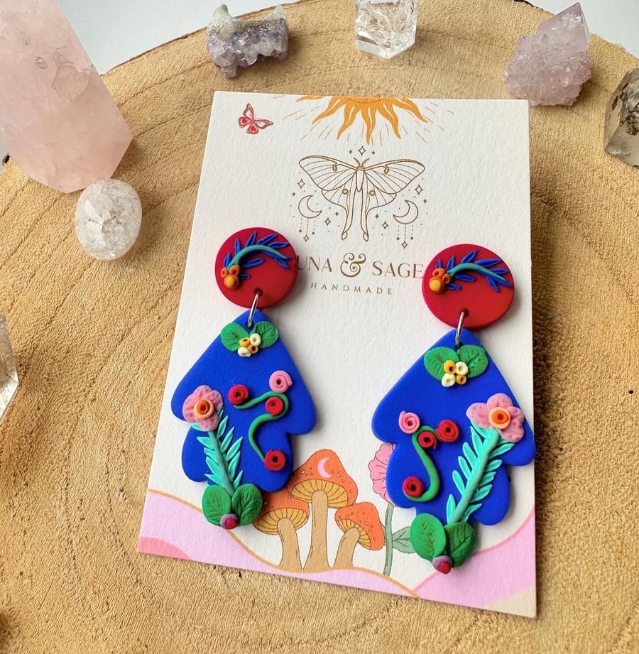 Floral Polymer Clay Earrings, Boho Polymer Clay Earrings, Gardeners gift, 