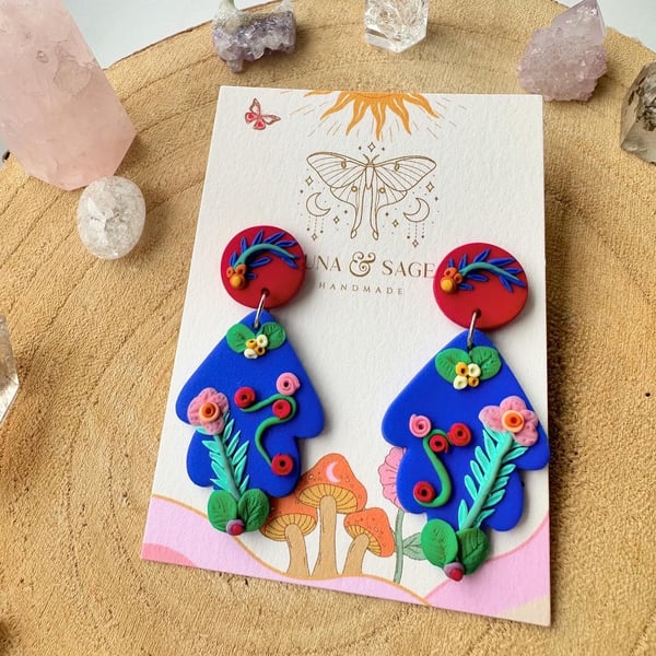 Floral Polymer Clay Earrings, Boho Polymer Clay Earrings, Gardeners gift, 