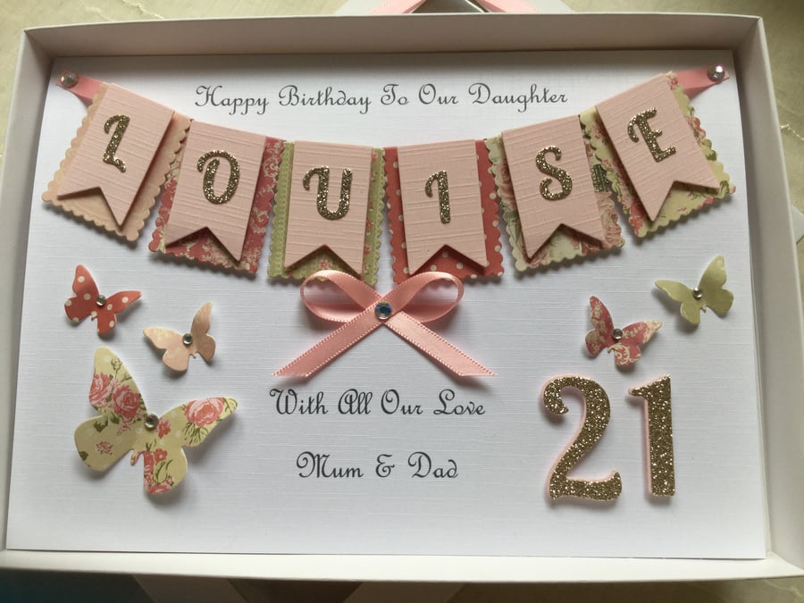 Handmade Personalised Birthday Card Daughter Granddaughter Gift Box 18 21 30 40 