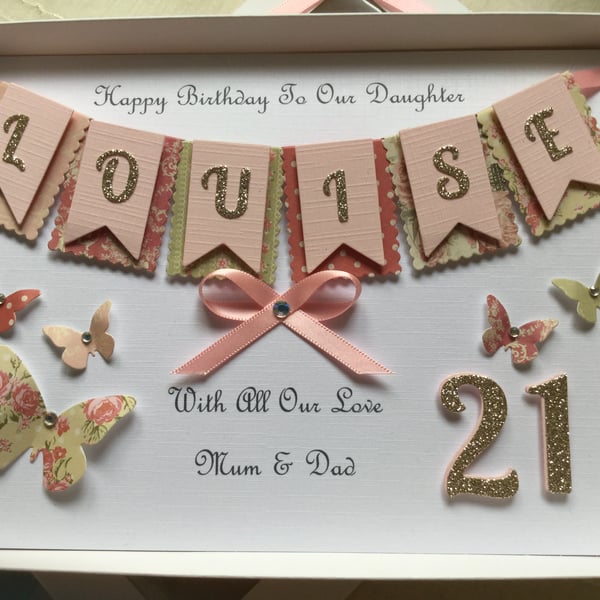 Handmade Personalised Birthday Card Daughter Granddaughter Gift Box 18 21 30 40 