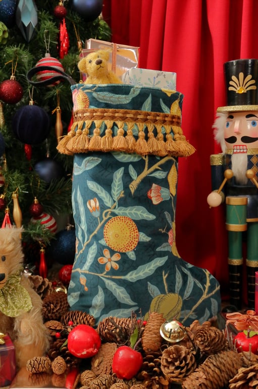 William Morris Christmas Stocking Fruit Velvet Blue