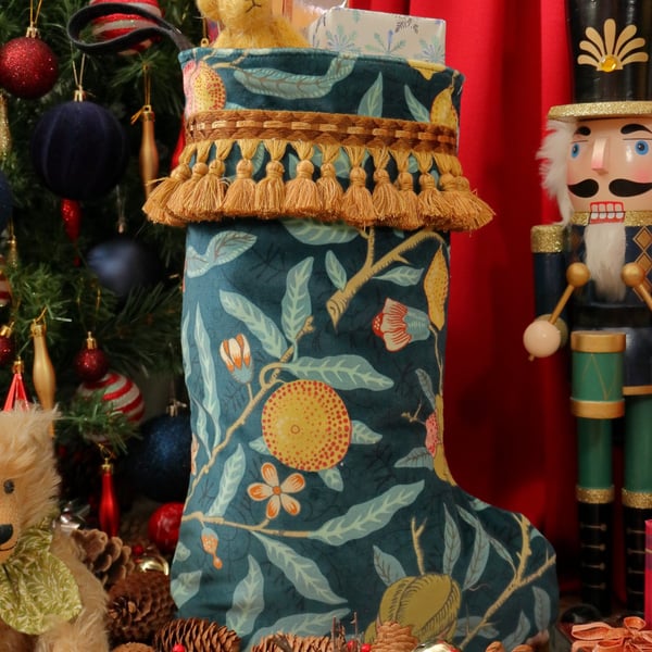 William Morris Christmas Stocking Fruit Velvet Blue