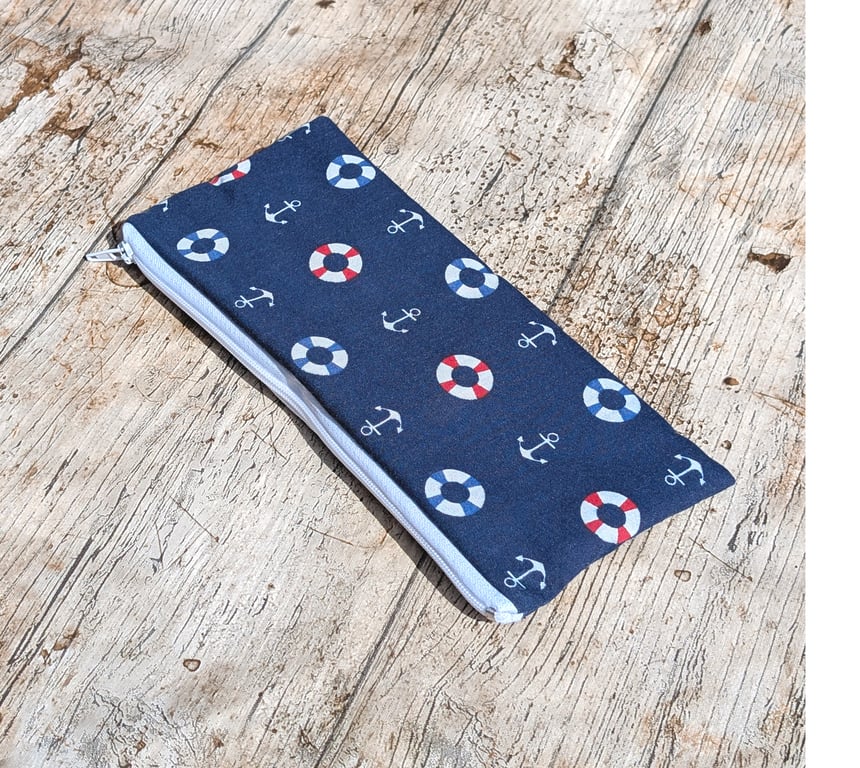 Sea, Anchor Pattern zipped lined pencil case, Stationary, school, gift, 
