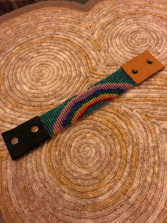 Leather and beadwork bracelet