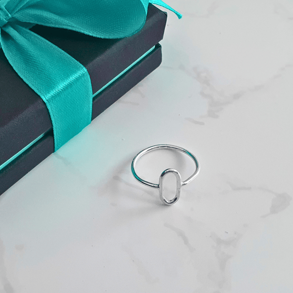 Paperclip chain link oval ring - Handmade eco sterling silver modern ring band