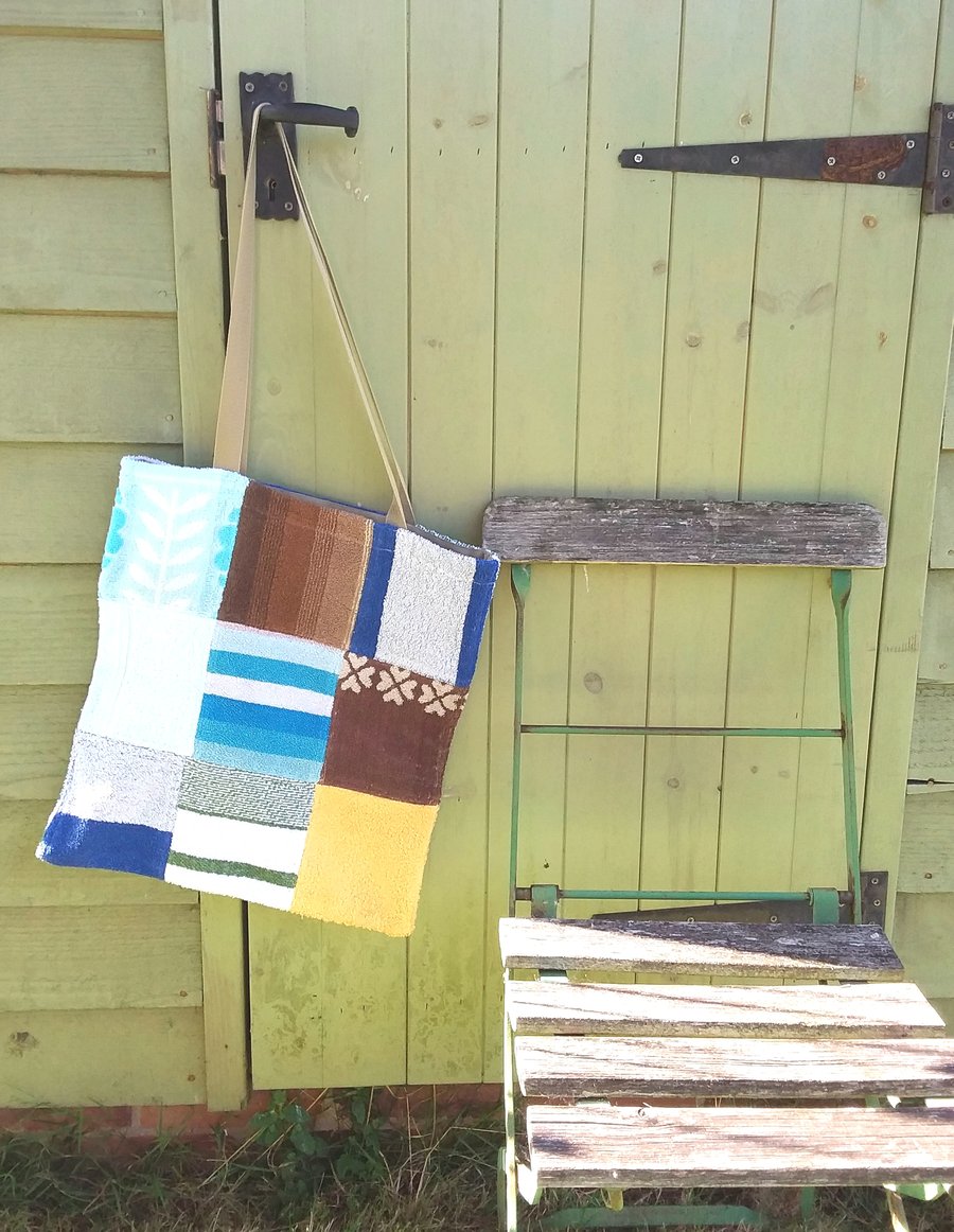 Vintage towel tote bag (brown 9 square)