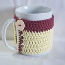 Crochet Mug Cosy Mug Wrap Mug Hug Maroon Yellow 100% Cotton Hygge OOAK Ver. 31