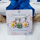 Daisy & Frog Polymer Clay Stitch Markers – Set of 3