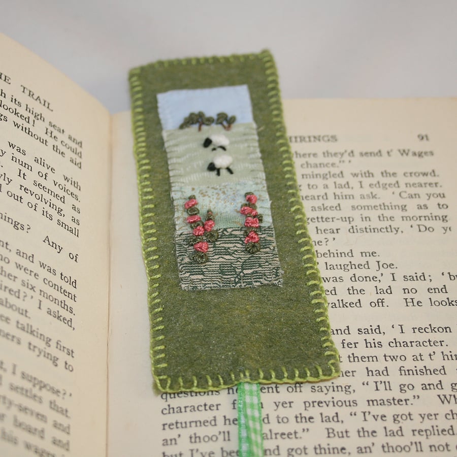 Embroidered Bookmark - Sheep and Foxgloves