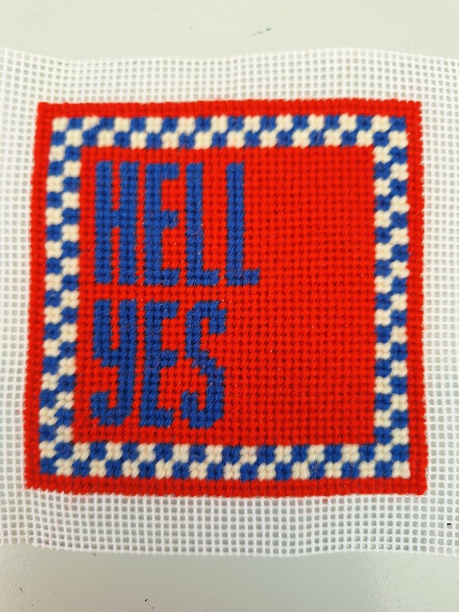 HELL YES Modern Needlepoint Chart PDF - Retro Checkered Tapestry Pattern