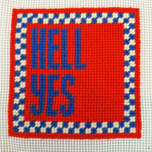 HELL YES Modern Needlepoint Chart PDF - Retro Checkered Tapestry Pattern