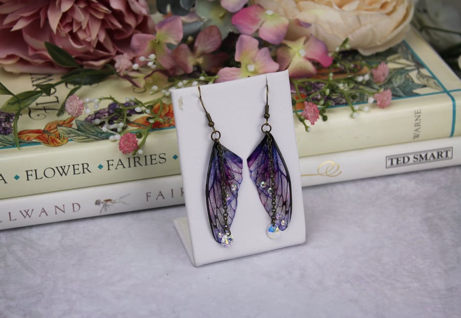 Beautiful Deep Purple Marbled Sprite Fairy Wing Butterfly Cicada Earrings Boho 