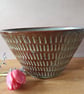Textured conical stoneware pottery bowl in blue with incised pattern  - Image 5