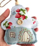 Toadstool Fairy House Hanging Decoration - Fabric Mushroom with Strawberries - Image 4