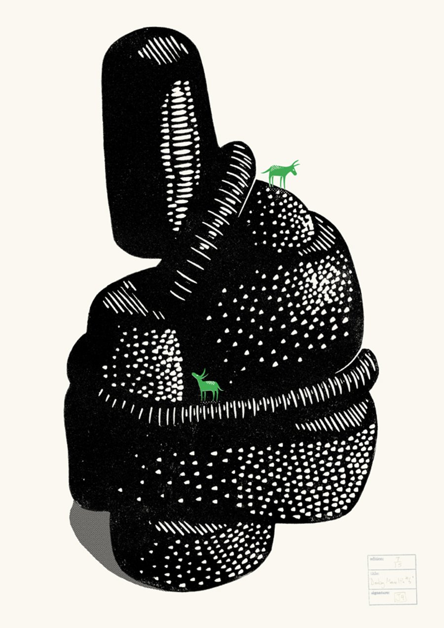 Donkey Monolith No.6 A2 two-colour linocut screen-print