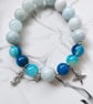 Handmade Aquamarine & Blue Agate Bracelet with Silver Starfish & Seahorse Charms