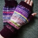 Fingerless Gloves - Hand Knitted - Multicoloured Purple