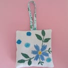 Lavender Bag Vintage Embroidered Blue Flower Design with Hanging Loop
