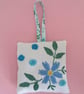 SALE Lavender Bag Vintage Embroidered Blue Flower Design with Hanging Loop