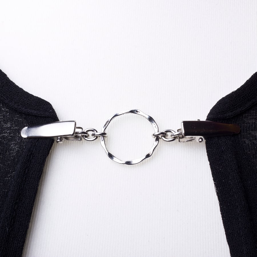 Silver circle sweater clip - Ring cardigan guard - Shawl or pashmina clasp