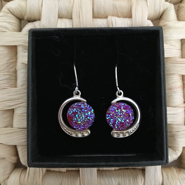 New Moon Earrings with Resin Druzy Centres