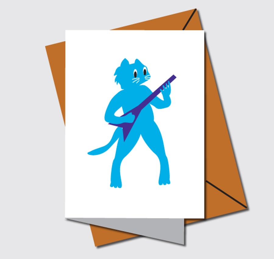Blank card, Blues cat illustration, Cat playing Guitar