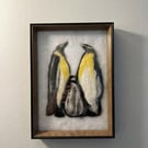 Hand-Felted Emperor Penguin Family – 2D Needle-Felted Wool Painting