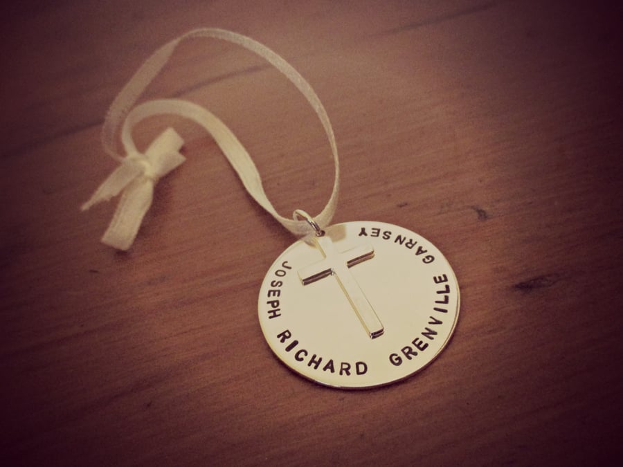 Christening, Baptism Gift - personalised Silver hanging decoration