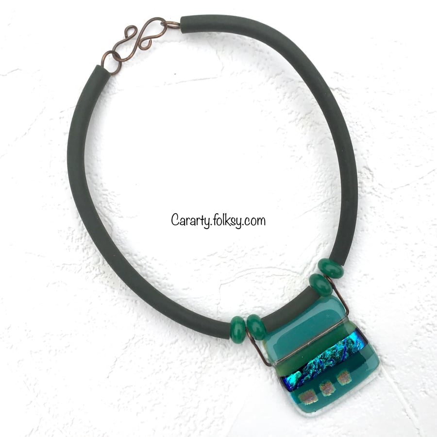Teal square necklace 
