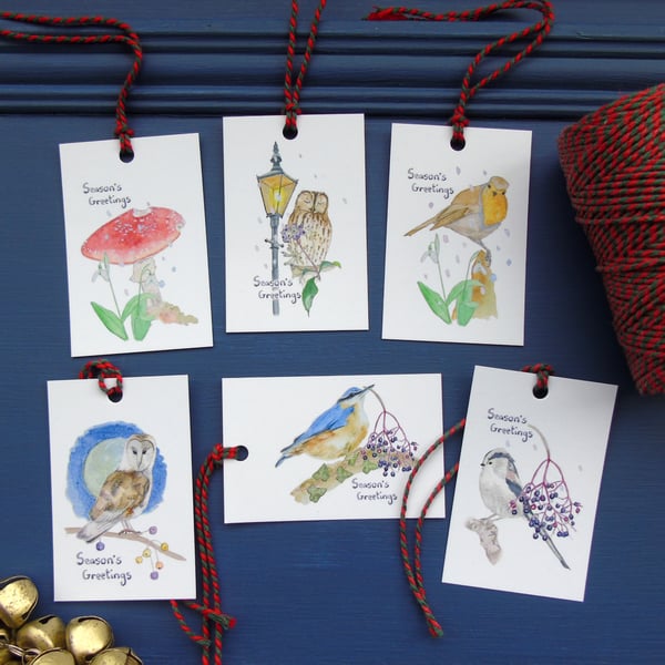 Christmas Bird Gift Tags Set of six