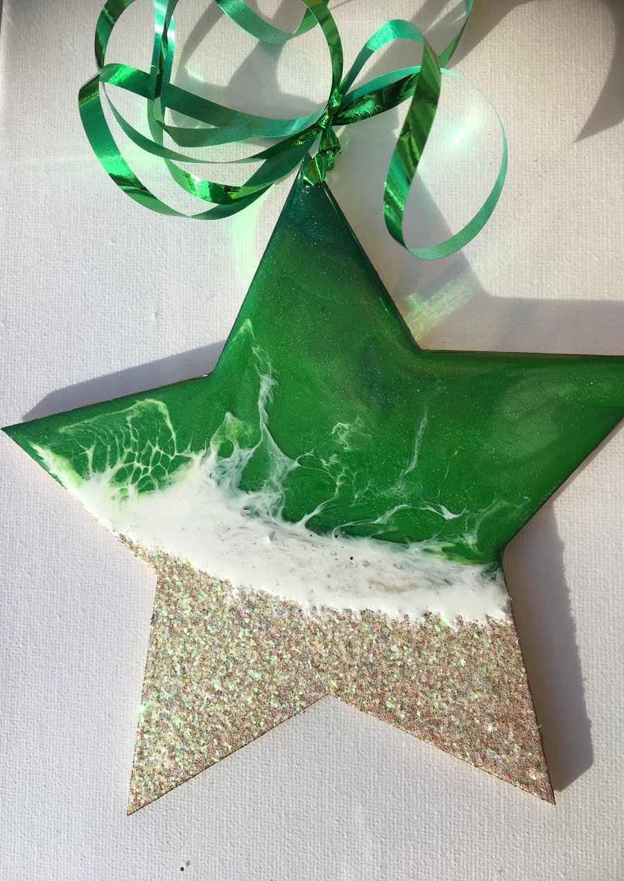 Christmas decoration, coastal, star, emerald green , pearlescent 