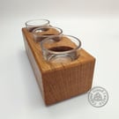 Recycled Solid Oak Tripple Tea light Candle Holder with Glass inserts